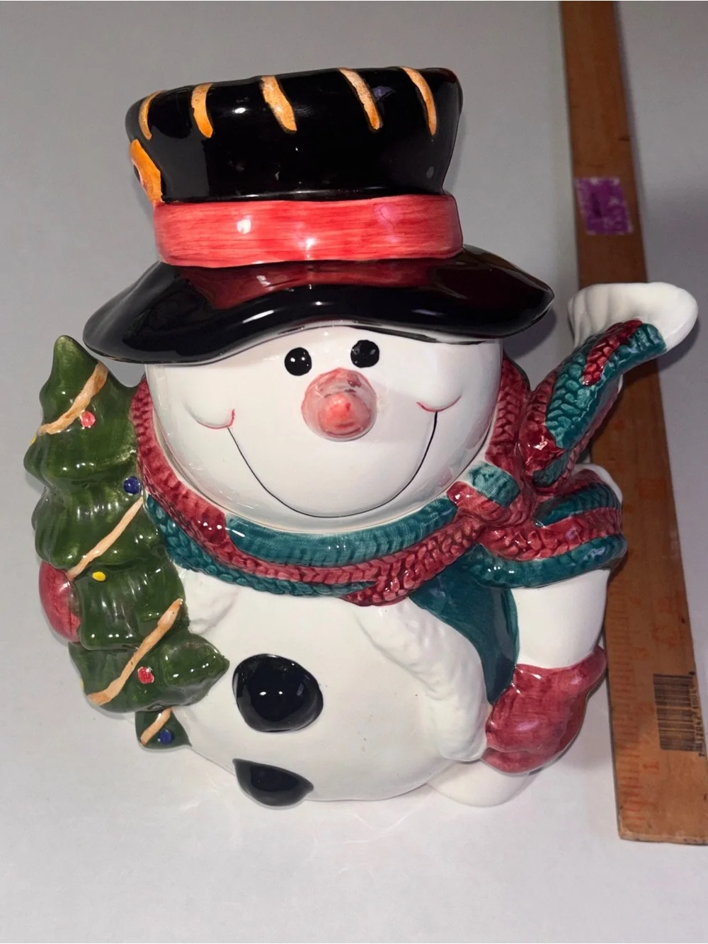Vintage Giftco Ceramic Snowman Cookie Jar Holiday Decor Excellent Condition